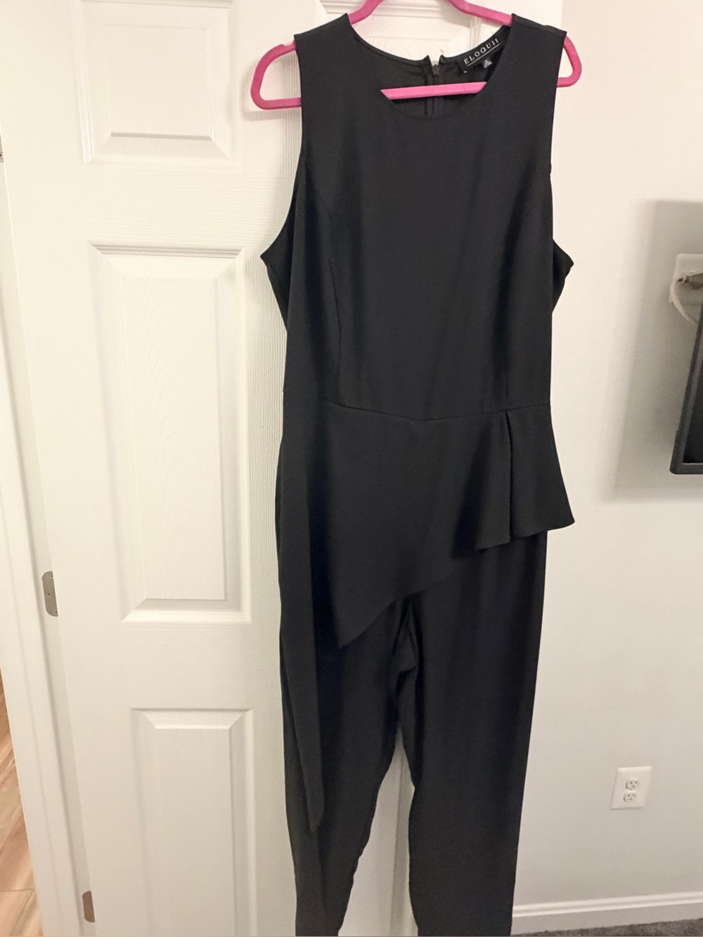 ELOQUII Black Sleeveless Peplum-Detail Jumpsuit
